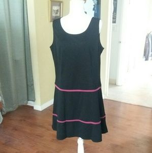 Sleeveless Black A Line Dress w/Fuchsia Accents